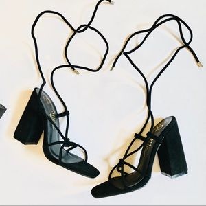 Black Faux Suede Lace up Chunky heel